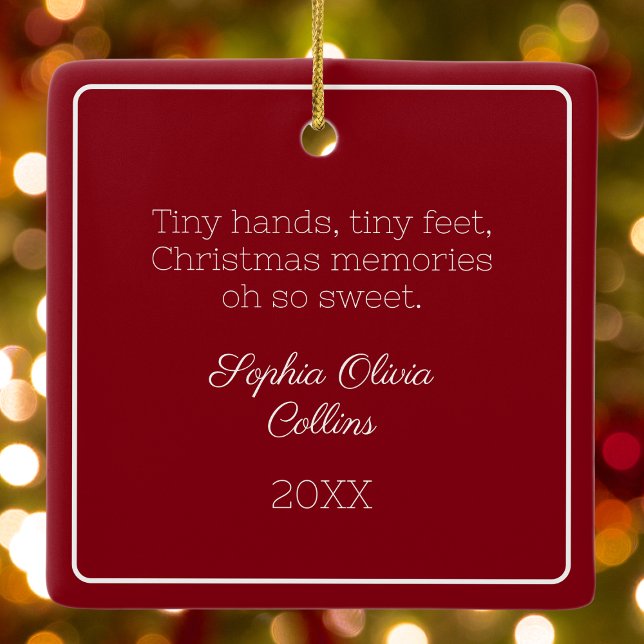 Red Modern Baby Photo Minimalist Christmas Photo Ceramic Ornament (Creator Uploaded)