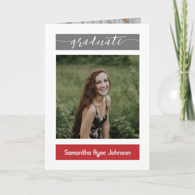 Red Modern Block 5-Photo Graduation Invitation (Front)