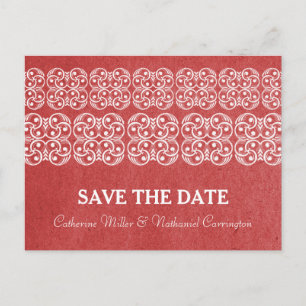 Red Modern Bohemian Save the Date Postcard