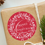 Red Modern Boho Wildflower Wreath Christmas Classic Round Sticker<br><div class="desc">This elegant Christmas sticker features wildflower silhouette wreath with stylish calligraphy.</div>