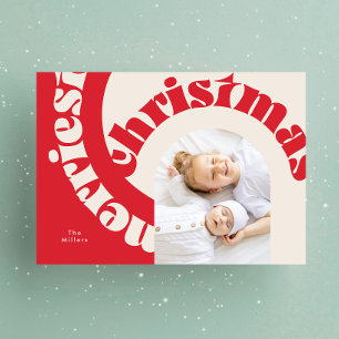 Red Modern Bold Typography Christmas One Photo Holiday Card