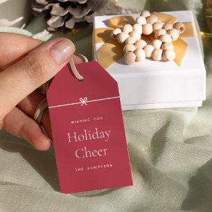 Red Modern Bow Simple Minimal Holiday Cheer Gift Tags