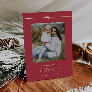 Red   Modern Bow Simple Minimal Photo Christmas Foil Holiday Card