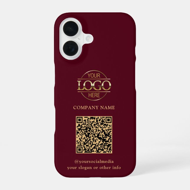 Red Modern Business Logo & QR Code Promotional iPhone 16 Case (Back)