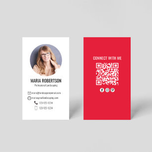 Red Modern Business Photo QR Code Card
