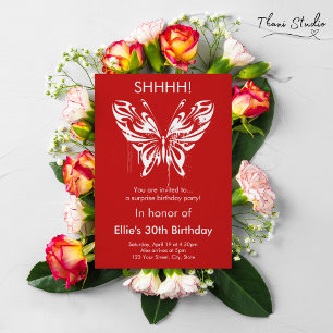 Red Modern Butterfly Birthday Customisable Text Invitation