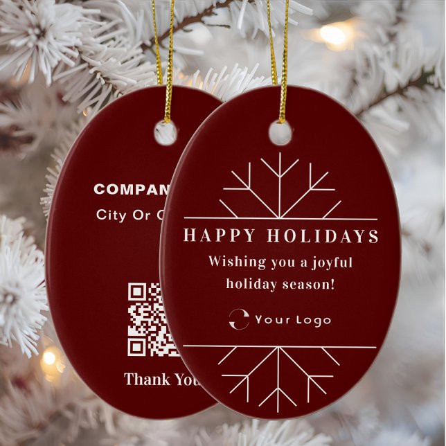 Red Modern Christmas Business Logo QR code Chic Ceramic Ornament (Creator Uploaded)