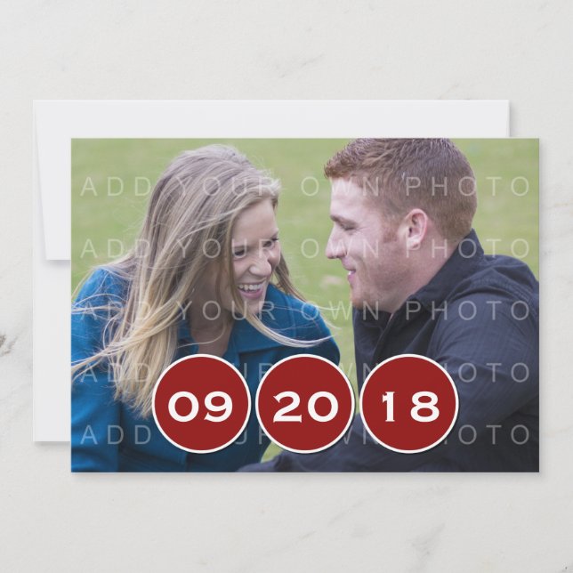 Red Modern Circles Photo Save the Date Invite (Front)