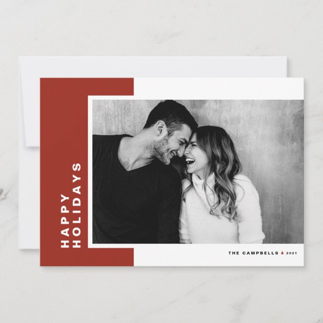 Red Modern Colour Block Happy Holidays Photo Holiday Card (Front)