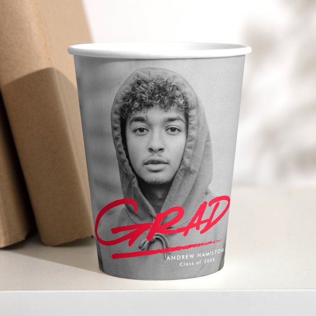 Red Modern Dashed Grad Photo Graduation Paper Cups (Creator Uploaded)
