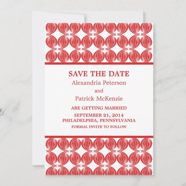 Red Modern Deco Save the Date Invite (Front)