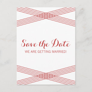 Red Modern Deco Save the Date Postcard