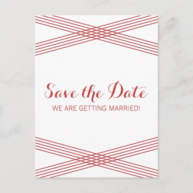 Red Modern Deco Save the Date Postcard (Front)