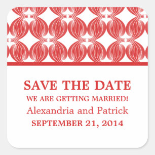 Red Modern Deco Save the Date Stickers