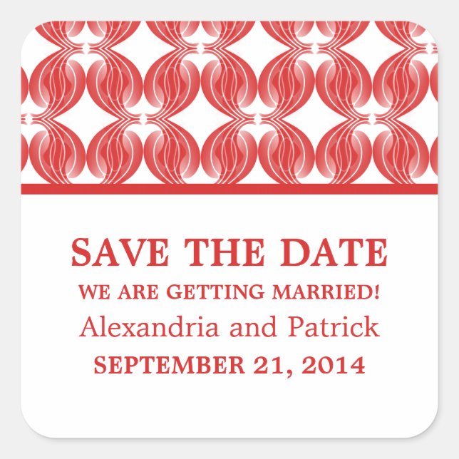 Red Modern Deco Save the Date Stickers (Front)
