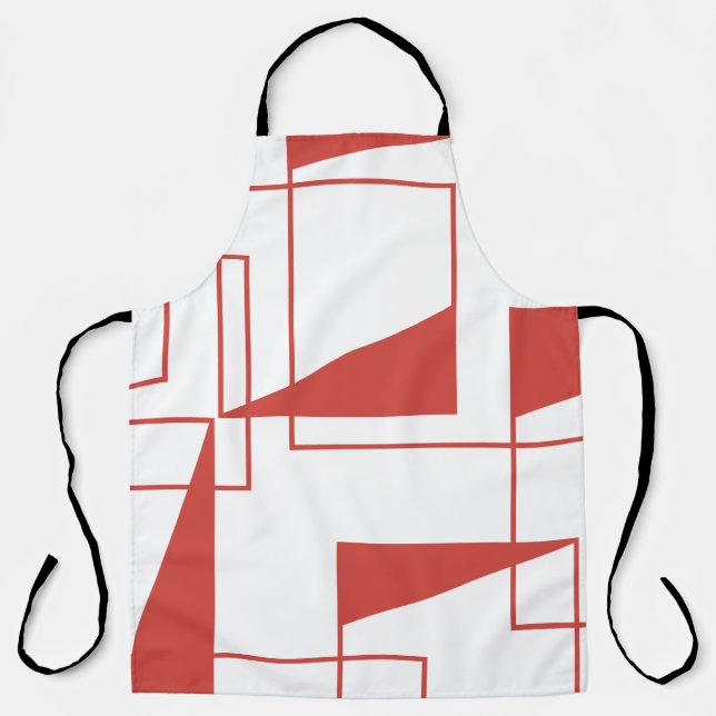 Red, modern, dynamic, trendy geometric pattern apron (Front)