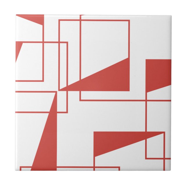 Red, modern, dynamic, trendy geometric pattern ceramic tile (Front)