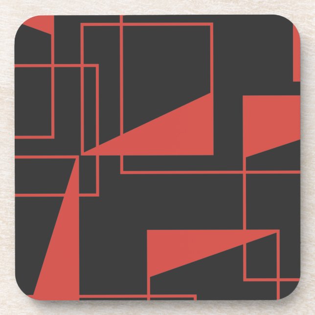 Red, modern, dynamic, trendy geometric pattern coaster (Front)