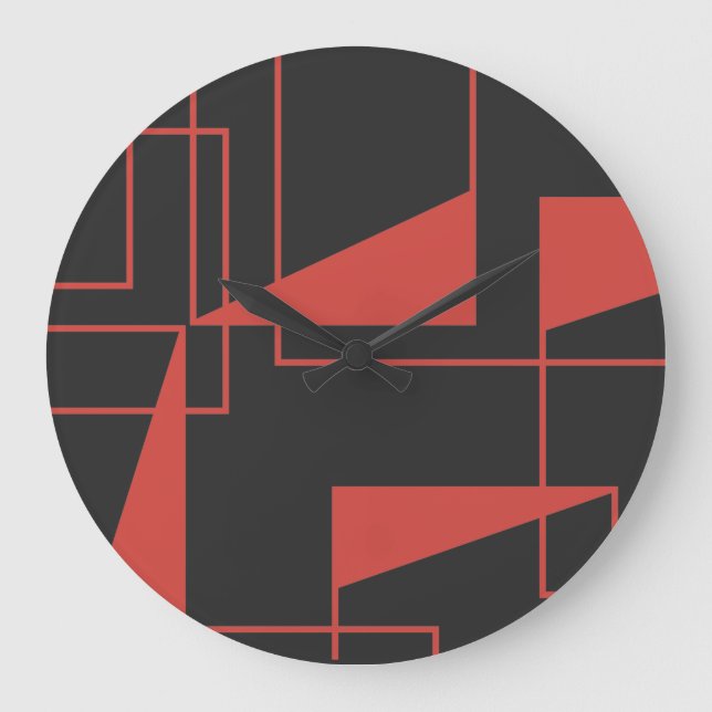 Red, modern, dynamic, trendy geometric pattern large clock (Front)