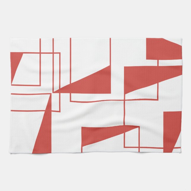 Red, modern, dynamic, trendy geometric pattern tea towel (Horizontal)