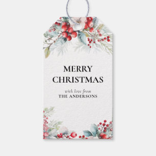 Red Modern Elegant Holly Berries Christmas Gift Tags