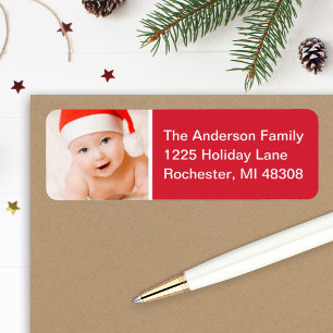 Red Modern Family Christmas Photo Address Return Address Label