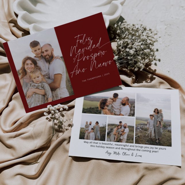 Red Modern Feliz Navidad Script Christmas Holiday Card (Creator Uploaded)