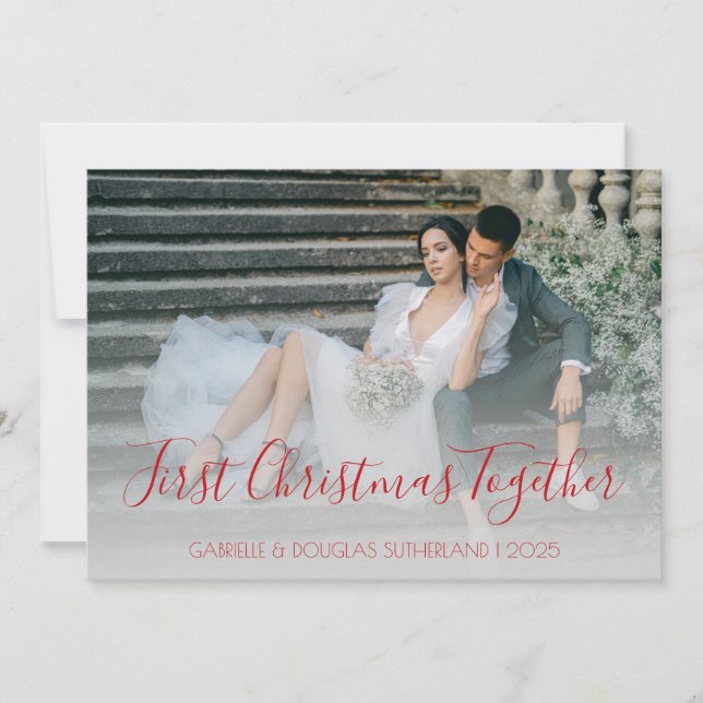 Red Modern First Christmas Together Newlywed Photo Holiday Card (Front)