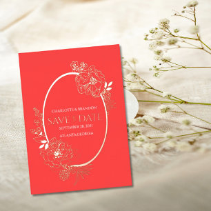 Red Modern Floral Sketch Oval Save the Date