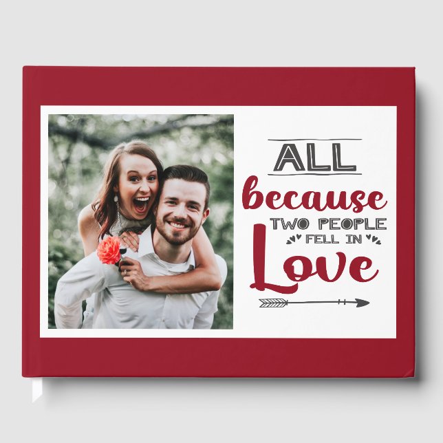 Red modern guestbook with quote and pictures (Front)