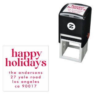 Red Modern Happy Holiday Christmas Return Address Self-inking Stamp