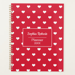 Red modern hearts pattern personalised planner