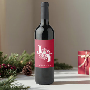Red Modern JOY Christmas Wine Label