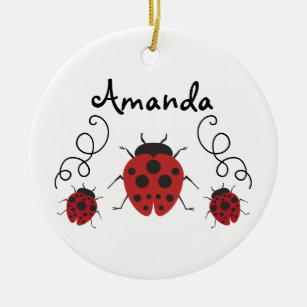 Red Modern Ladybug Personalise it Ceramic Ornament