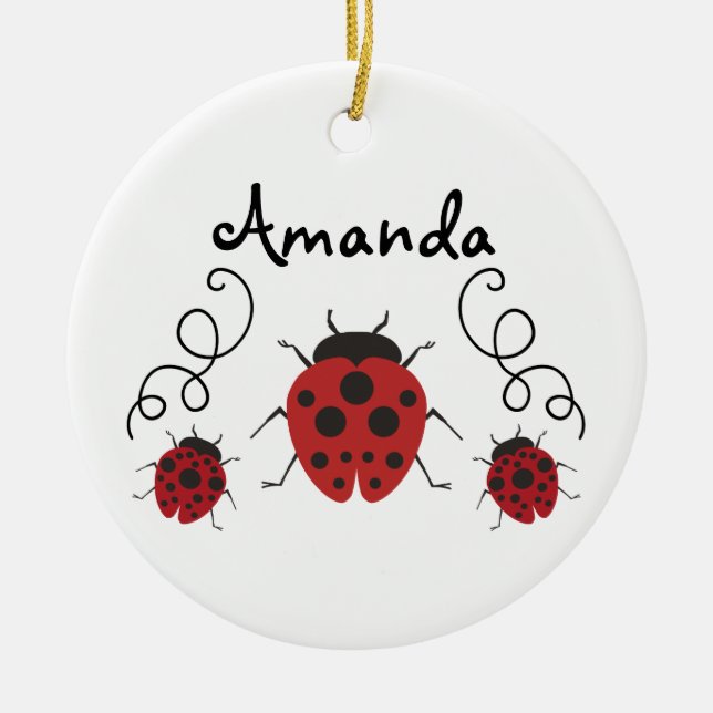 Red Modern Ladybug Personalise it Ceramic Ornament (Front)