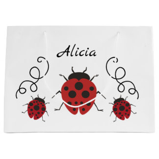 Red Modern Ladybug Personalise it Large Gift Bag