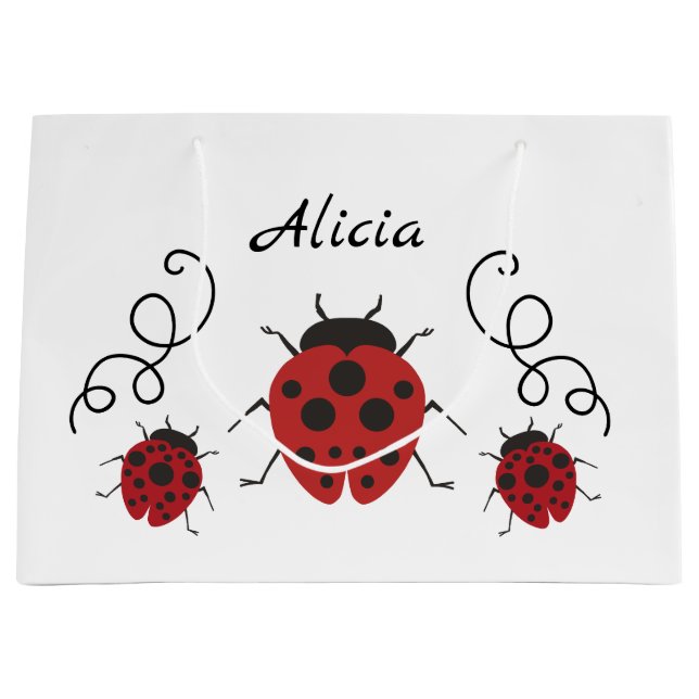 Red Modern Ladybug Personalise it Large Gift Bag (Front)