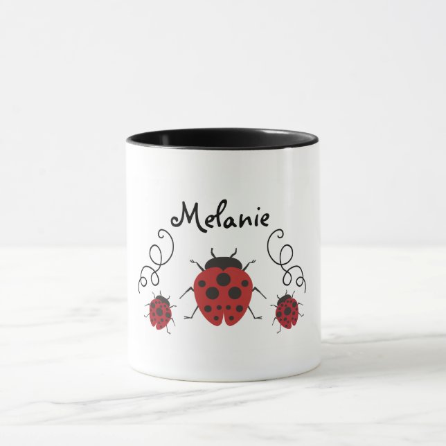 Red Modern Ladybug Personalise it Mug (Center)