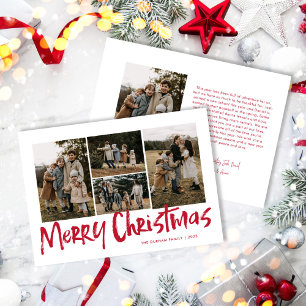 Red Modern Lettering Five Photo Merry Christmas Holiday Card