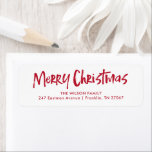 Red Modern Lettering Merry Christmas Address Return Address Label<br><div class="desc">Red Modern Lettering Merry Christmas Address label features a fun and modern lettering on a bold background.</div>