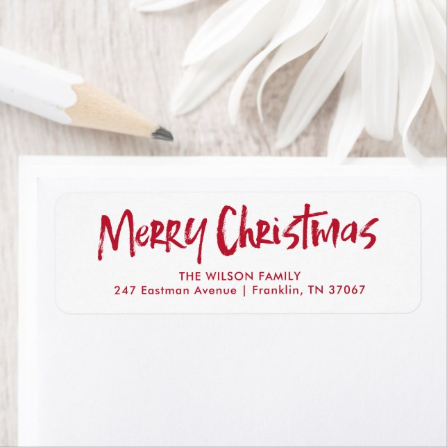 Red Modern Lettering Merry Christmas Address Return Address Label (Insitu)