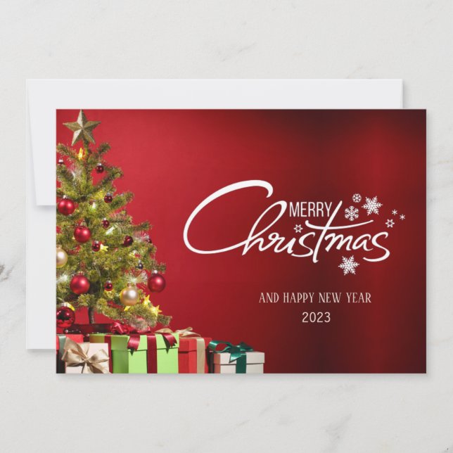 Red Modern Merry Christmas Card (Front)