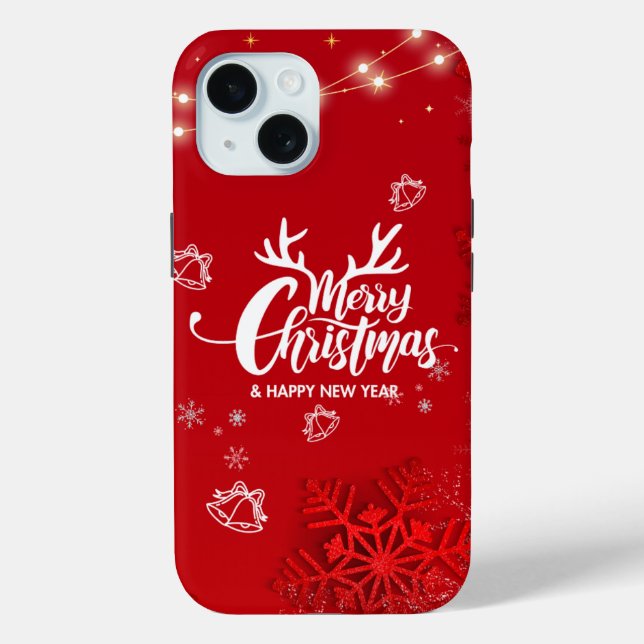 Red Modern Merry Christmas Case-Mate iPhone Case (Back)