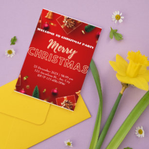 Red Modern Merry Christmas Party Invitation