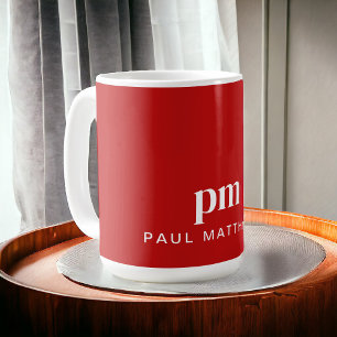 Red Modern Minimal Custom Monogram and Name Coffee Mug