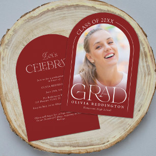 Red Modern Minimal Photo Arch Graduation Party Invitation