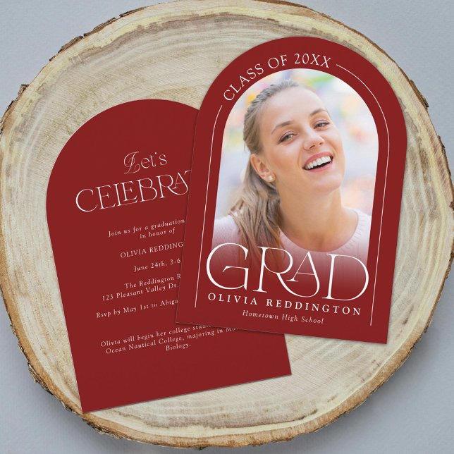 Red Modern Minimal Photo Arch Graduation Party  Invitation (Creator Uploaded)