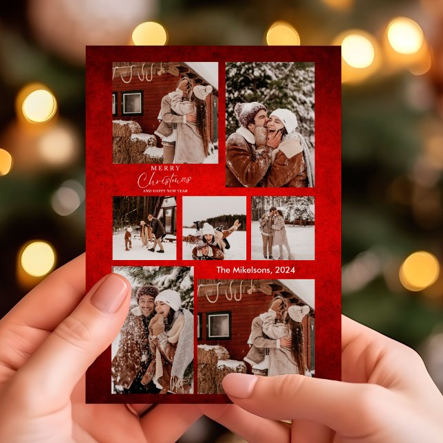 Red Modern Minimalist Christmas Couple Photo  Holiday Card (Creator Uploaded)