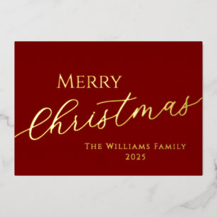 Red Modern Minimalist Merry Christmas Foil Holiday Card
