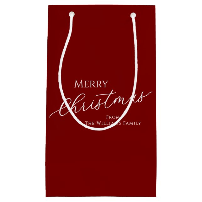 Red Modern Minimalist Merry Christmas Small Gift Bag (Front)